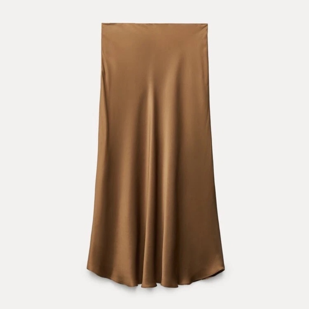 Zara Satin Skirt Brown Midi Satin Size XL NWT - Picture 3 of 9